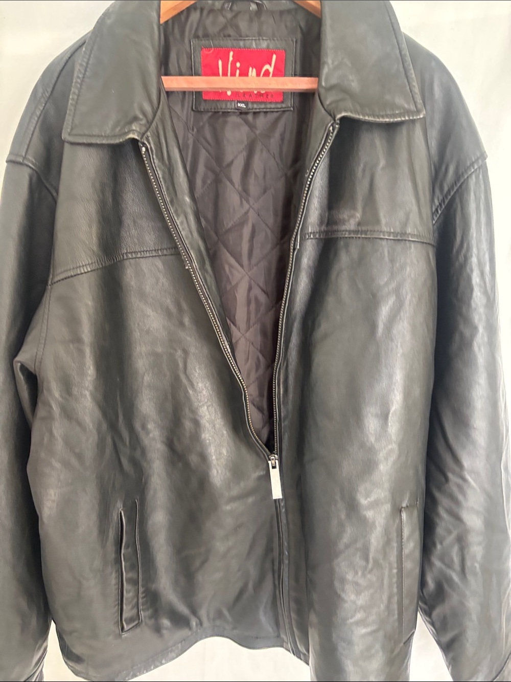 Hind Black Leather Zip-Front Bomber Jacket. Vintage.
